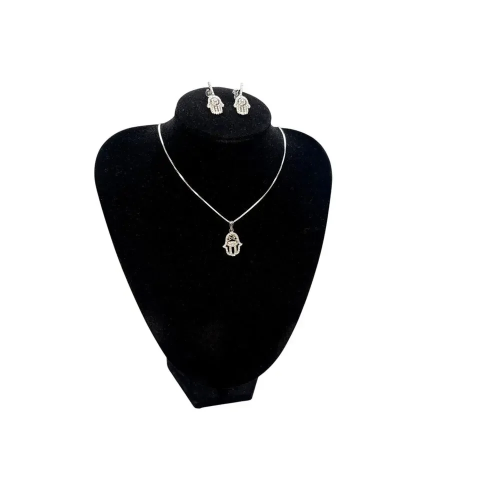NWT Hamsa Moissanite Necklace & Earring Bundle - 925 Silver - Picture 8 of 10